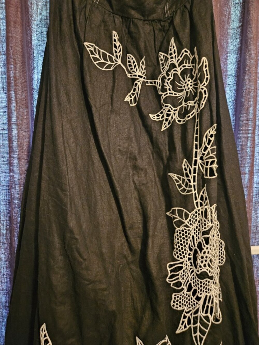 Black Richelieu Lace Euroflax™ Premium Linen Midi Dress - Picture 3 of 8